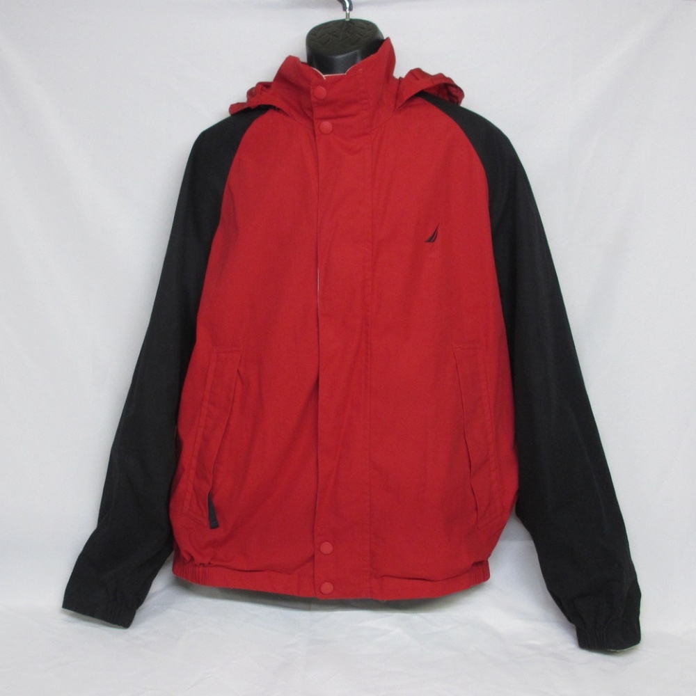 Nautica Reversible Jacket w/ Hood Red Black Tan Md